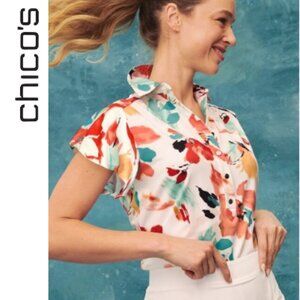 Chico's L / 12 (Chicos 2) Short Sleeve Top Blouse